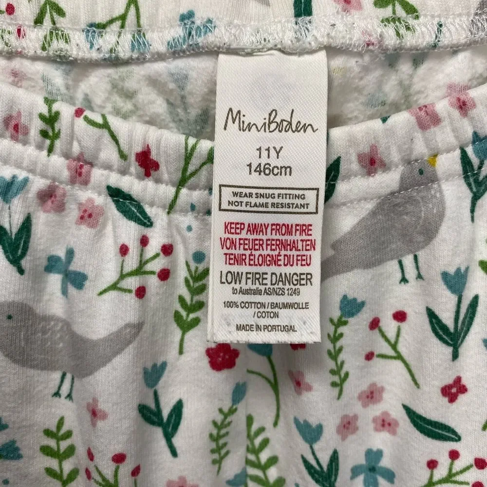MINI BODEN Kids Bird & Flowers Print Long Sleeve Pajama Sleepwear Lounge Set 11Y